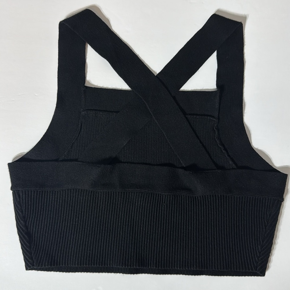 House of Harlow 1960 Black Womens Wide Strap Ribbed Knit Crop Top Size Medium - Picture 3 of 7